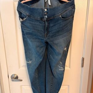 Lane Bryant High Rise Blue Jeans with Distressed Details